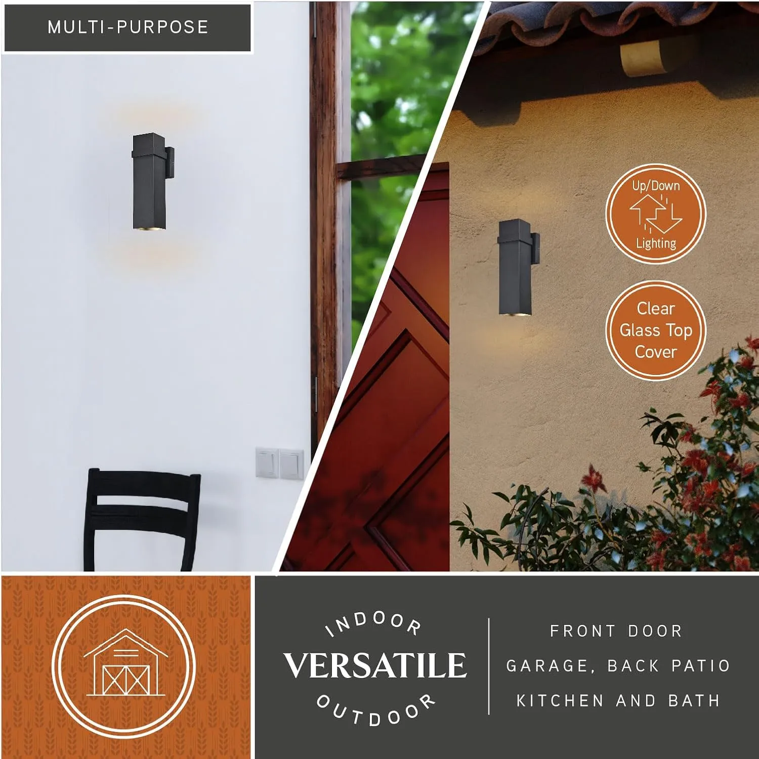 VAXCEL Lavage Aluminum 2 Light LED Black Rectangle Outdoor Wall Lantern