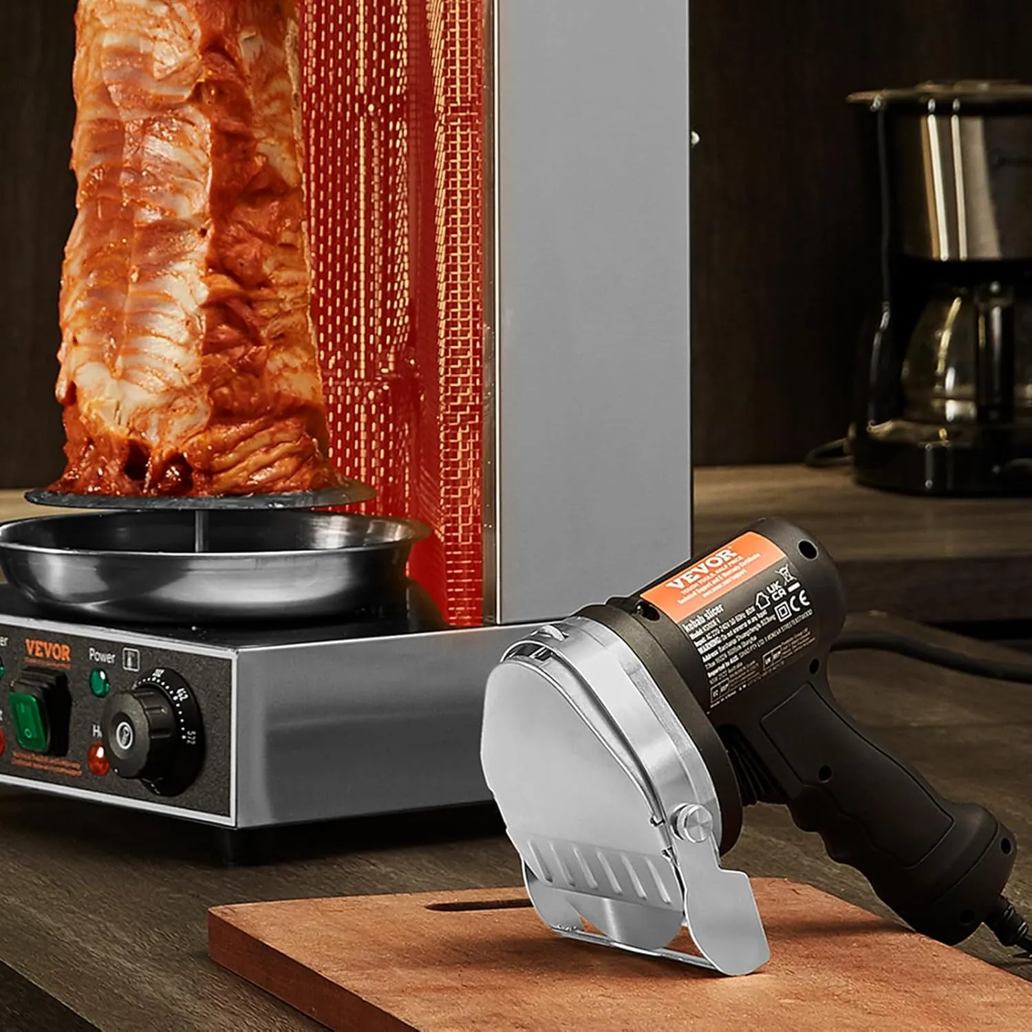 VEVOR Electric Shawarma Knife, 80W Professional Turkish Kebab Knife, Commercial Stainless Steel Gyro Cutter, Doner Kebab Meat Slicer with 2 Blades, Φ4/100mm Blade Diameter, 0-8mm Adjustable Thickness