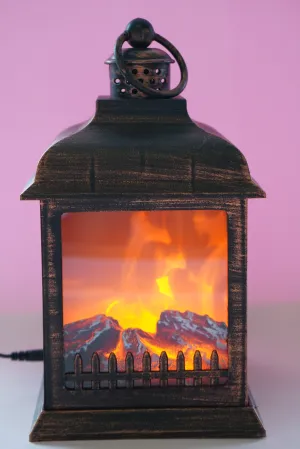 Vintage LED Lantern with Realistic Flame Effect – USB Powered Decorative Fireplace Lamp