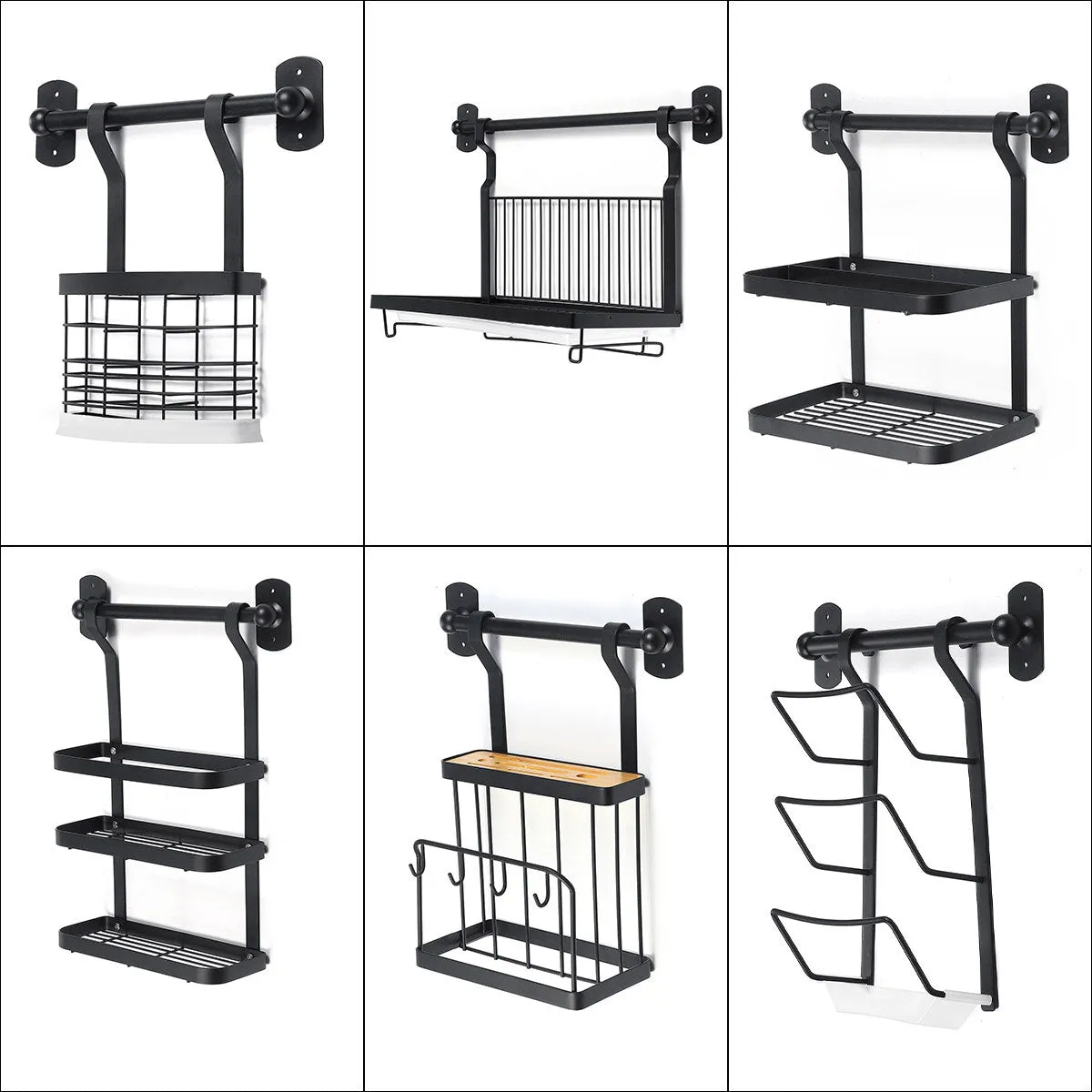 Wall-mounted Rack Black Stainless Steel Kitchen Shelf Pot Cover Shelf Cover Storage Rack