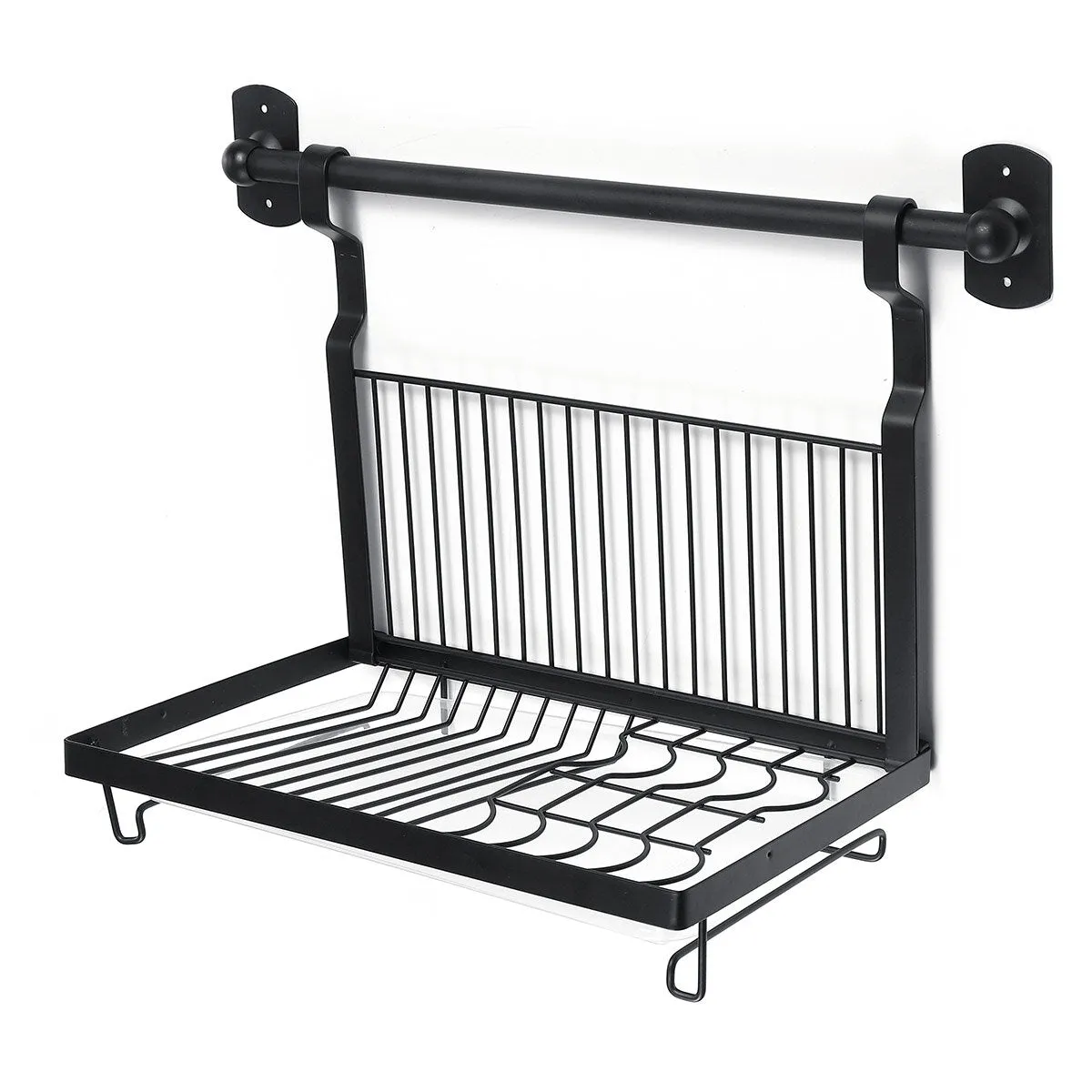 Wall-mounted Rack Black Stainless Steel Kitchen Shelf Pot Cover Shelf Cover Storage Rack