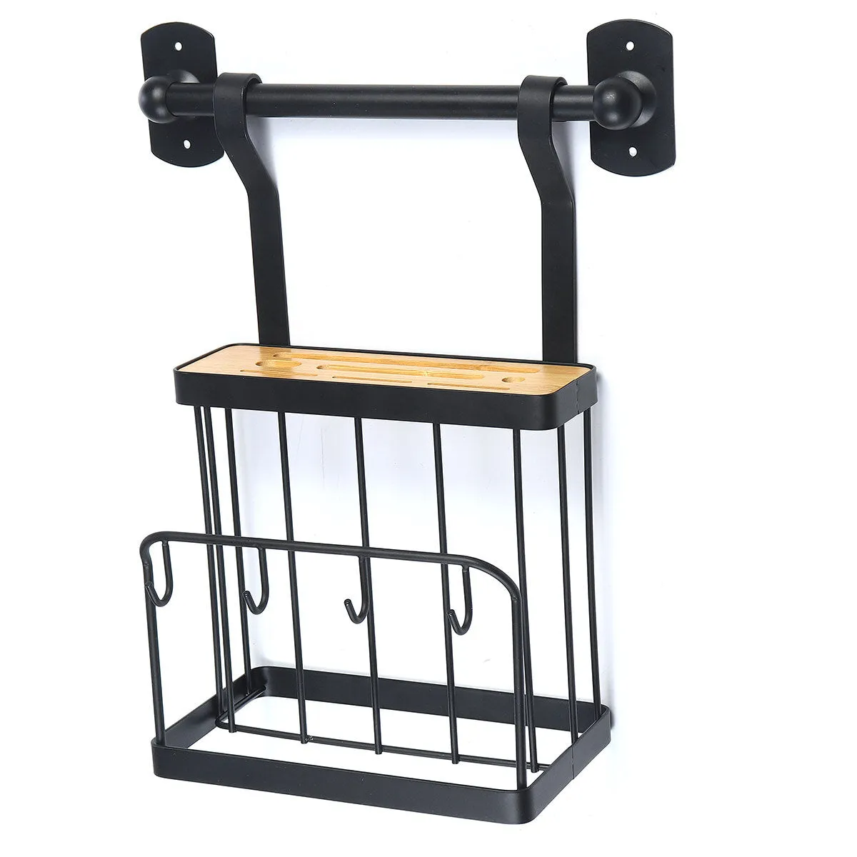Wall-mounted Rack Black Stainless Steel Kitchen Shelf Pot Cover Shelf Cover Storage Rack