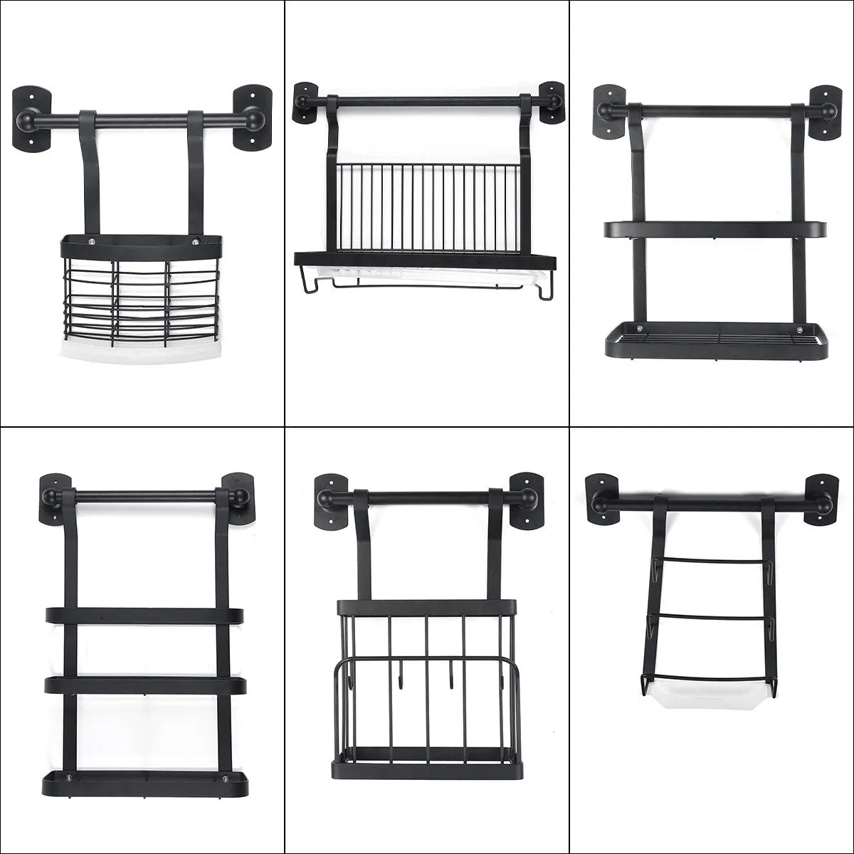 Wall-mounted Rack Black Stainless Steel Kitchen Shelf Pot Cover Shelf Cover Storage Rack