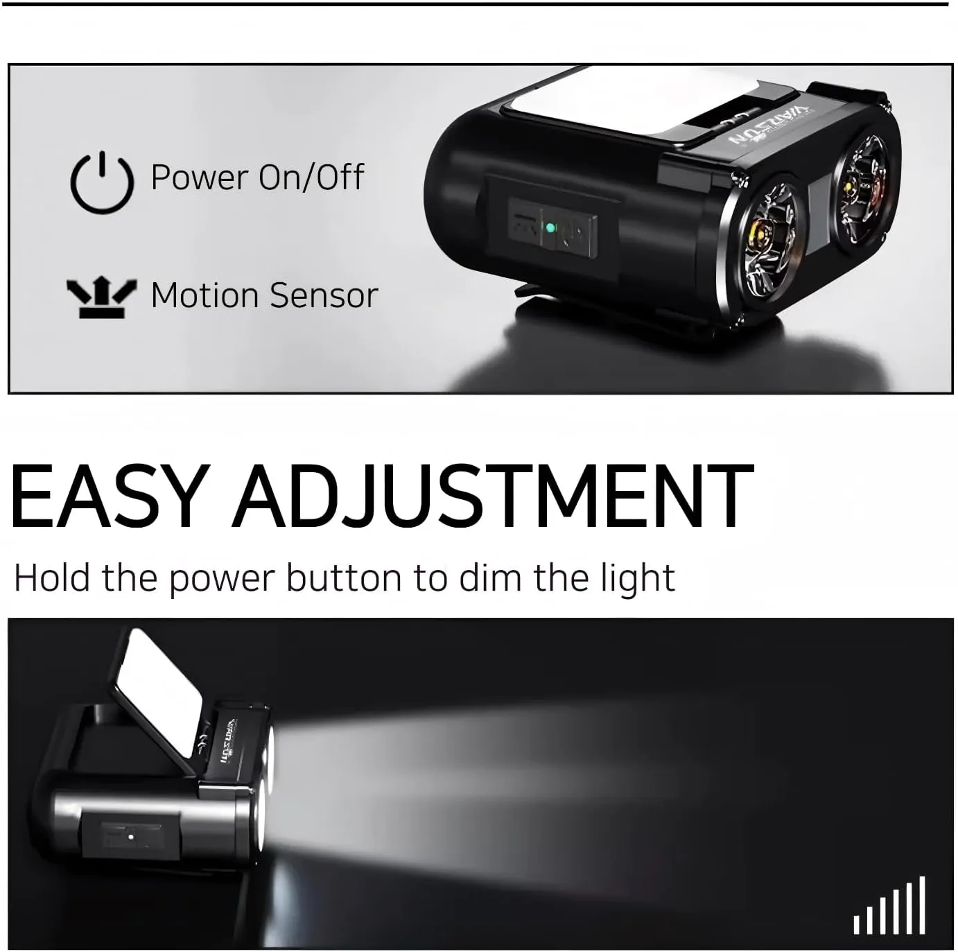 WARSUN Rechargeable Headlamp & Bike Light – 800 Lumens LED Fishing Light with 90° Adjustable COB Panel, Motion Sensor, 5 Modes, for Camping, Hiking, Emergency Use