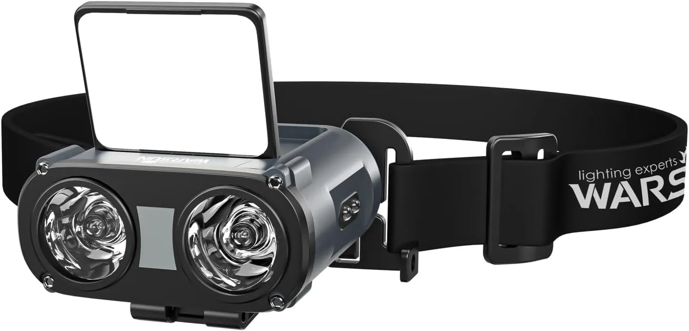 WARSUN Rechargeable Headlamp & Bike Light – 800 Lumens LED Fishing Light with 90° Adjustable COB Panel, Motion Sensor, 5 Modes, for Camping, Hiking, Emergency Use