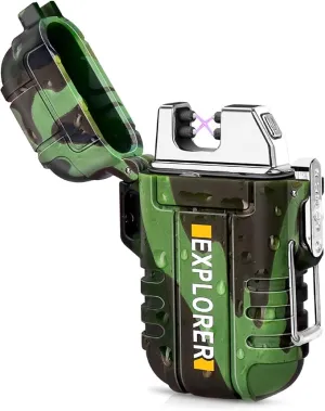 Waterproof Flameless Electric Lighter-Dual Arc Plasma Beam Lighter-USB Rechargeable-Windproof-No Butane-Ideal Lighter for Indoor and Outdoor Activities (Camouflage)