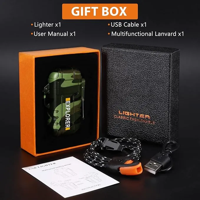 Waterproof Flameless Electric Lighter-Dual Arc Plasma Beam Lighter-USB Rechargeable-Windproof-No Butane-Ideal Lighter for Indoor and Outdoor Activities (Camouflage)