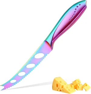 WELLSTAR Cheese Knife, Serrated Tomato Knife 5 Inch Sharp High Carbon Stainless Steel Blade for Cutting All Cheese Types - Rainbow