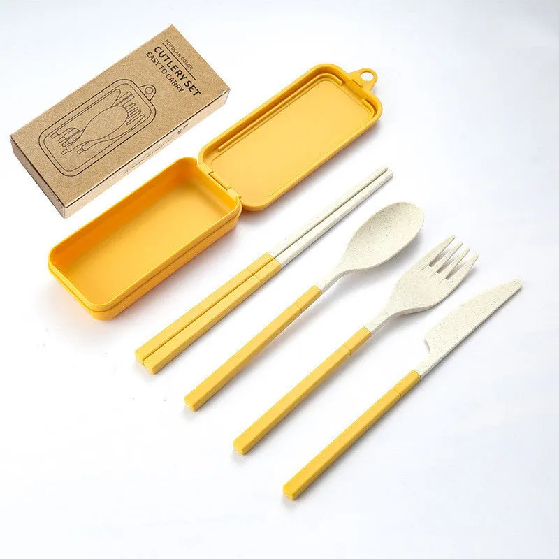 Wheat Straw Folding Tableware Portable Set Detachable Knife, Fork, Spoon And Chopsticks