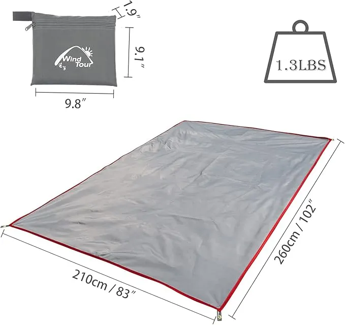 Wind Tour Portable Multifunctional Outdoor Camping Tarp Groundsheet Footprint Lightweight Floor and Ground Tarps for Camping Hiking with Carry Bag (70.9" x 83")