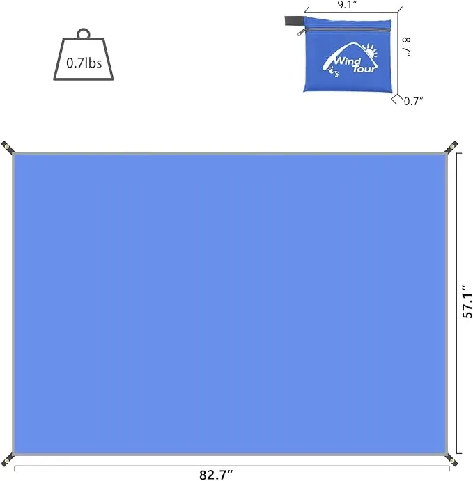 Wind Tour Portable Multifunctional Outdoor Camping Tarp Groundsheet Footprint Lightweight Floor and Ground Tarps for Camping Hiking with Carry Bag (Blue-57" x 83")