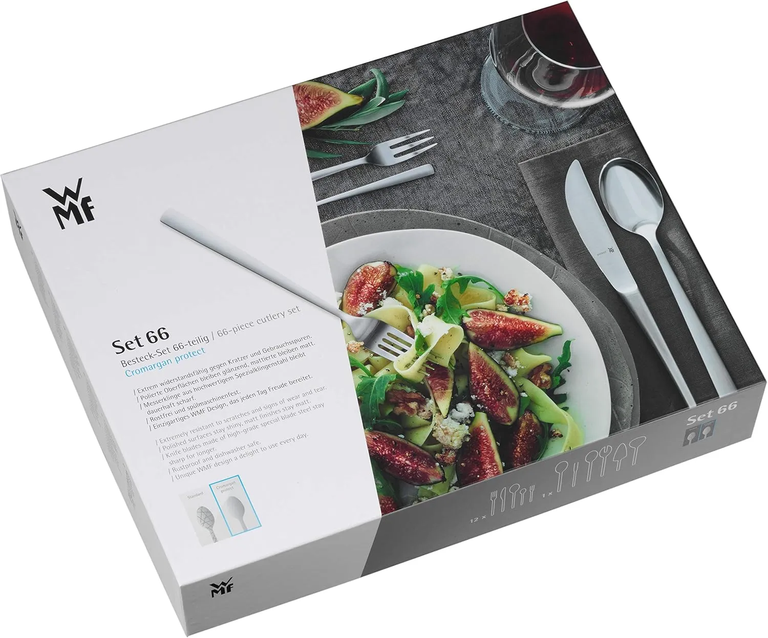 WMF Corvo Cromargan Protect Cutlery Set for 12 People, Silver, 66-Piece