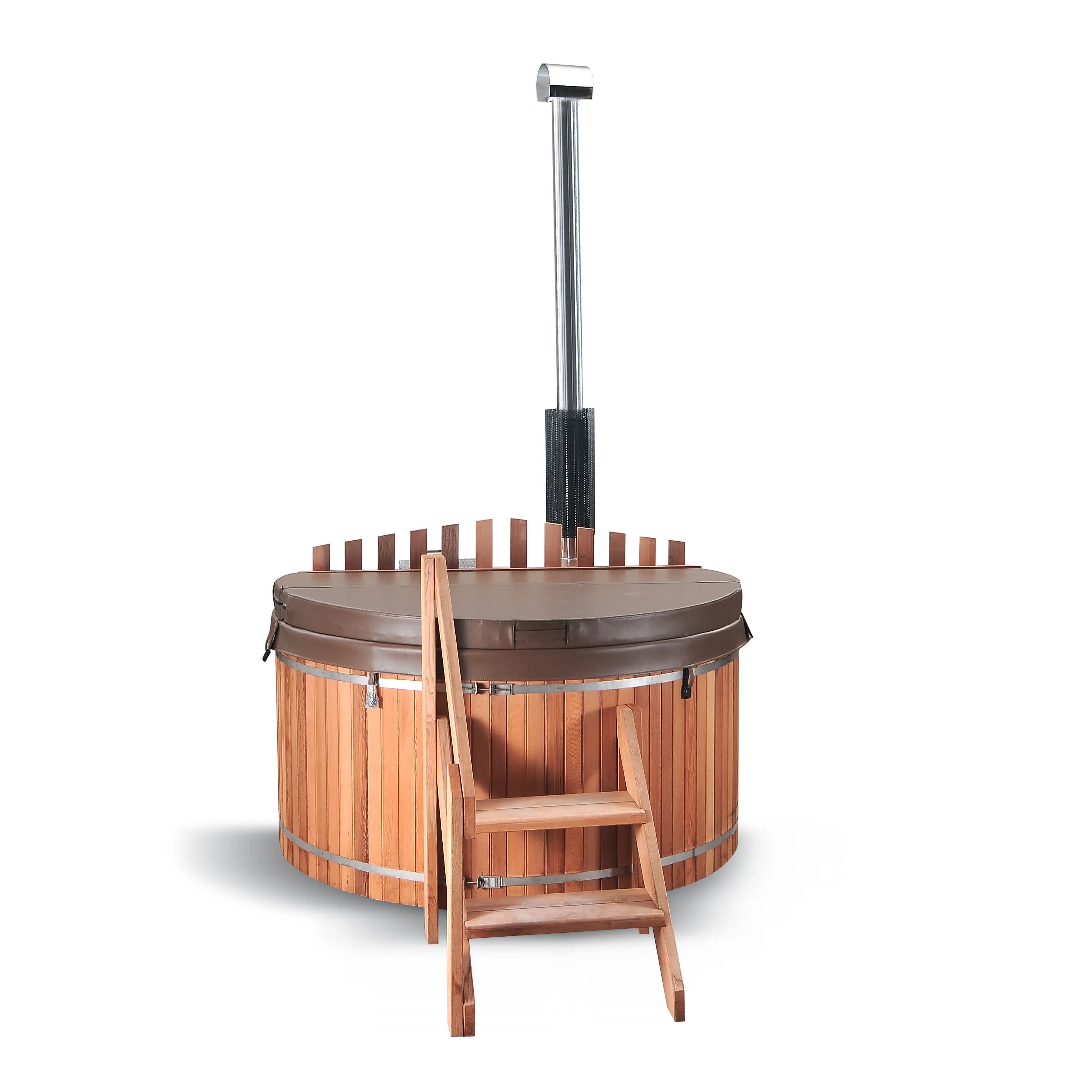 Wood Fired Canadian Redwood Cedar Outdoor Hot Tub Barrel Sauna Spa 4/5 Person Internal Stainless Heater