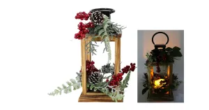 WOOD LED LANTERN HOLLY