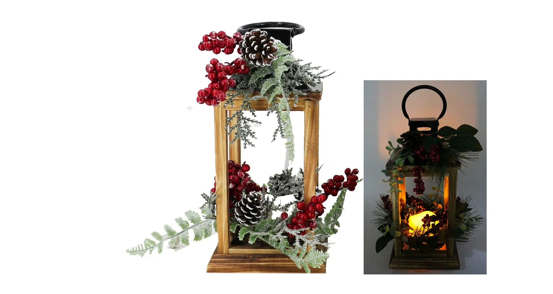 WOOD LED LANTERN HOLLY