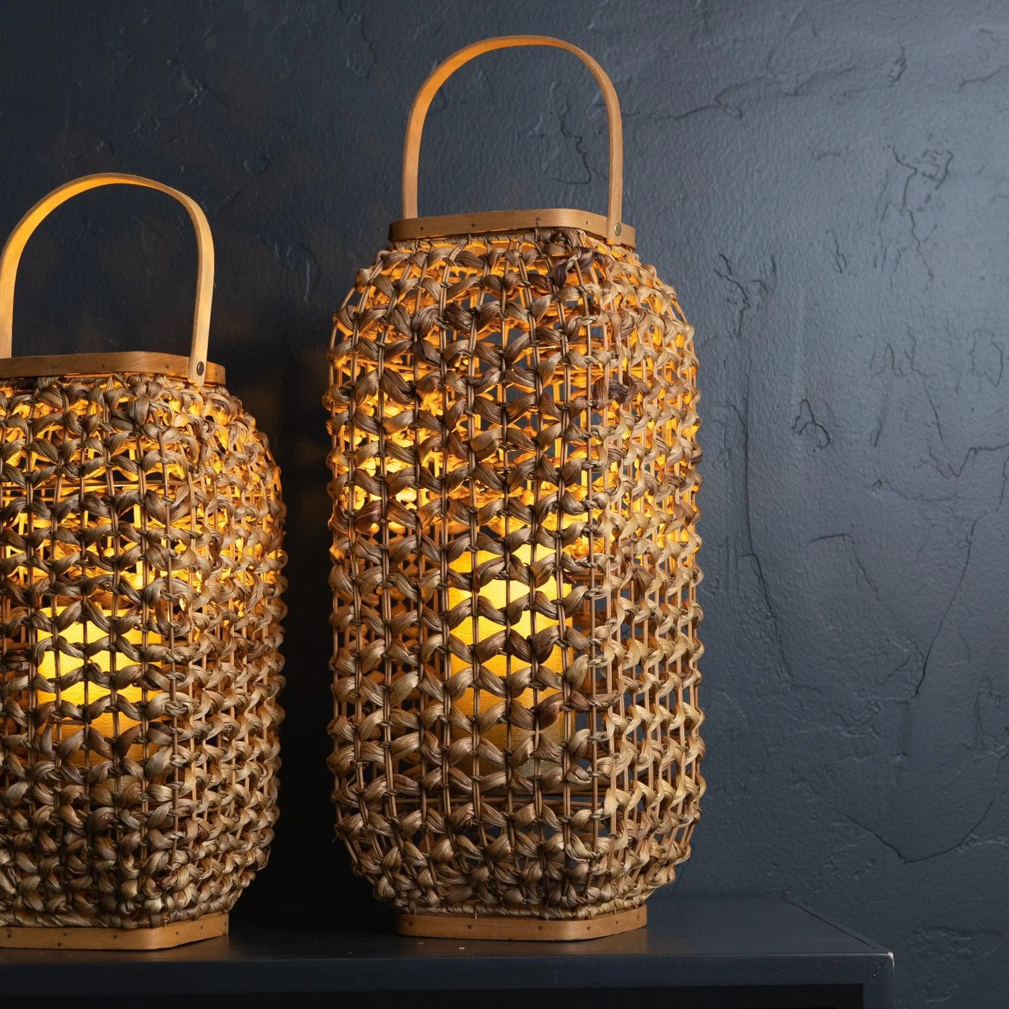 Woven Wicker Lantern with Glass Insert 20"H