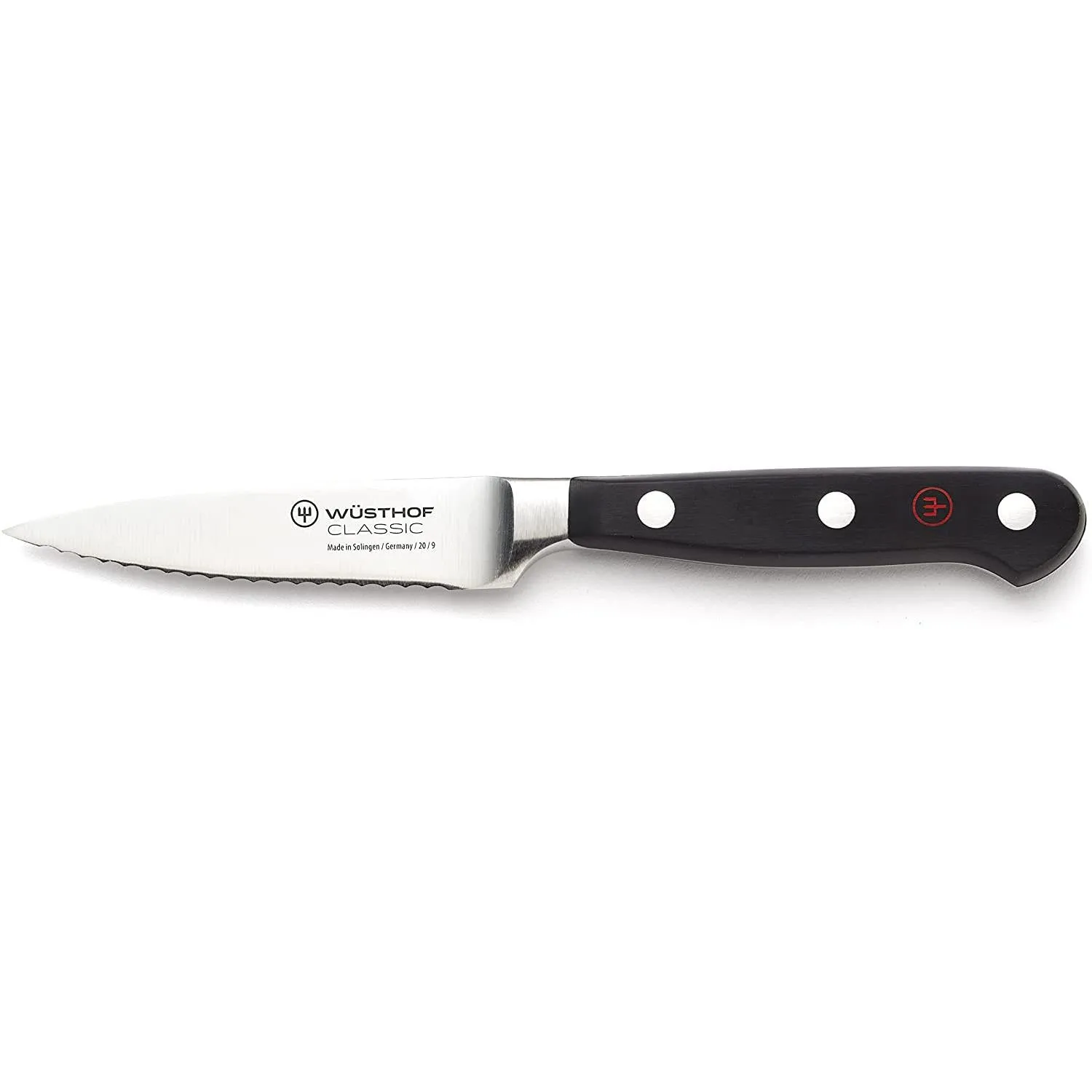 Wusthof Classic 3 1/2" Fully Serrated Stainless Steel Paring Knife, Black