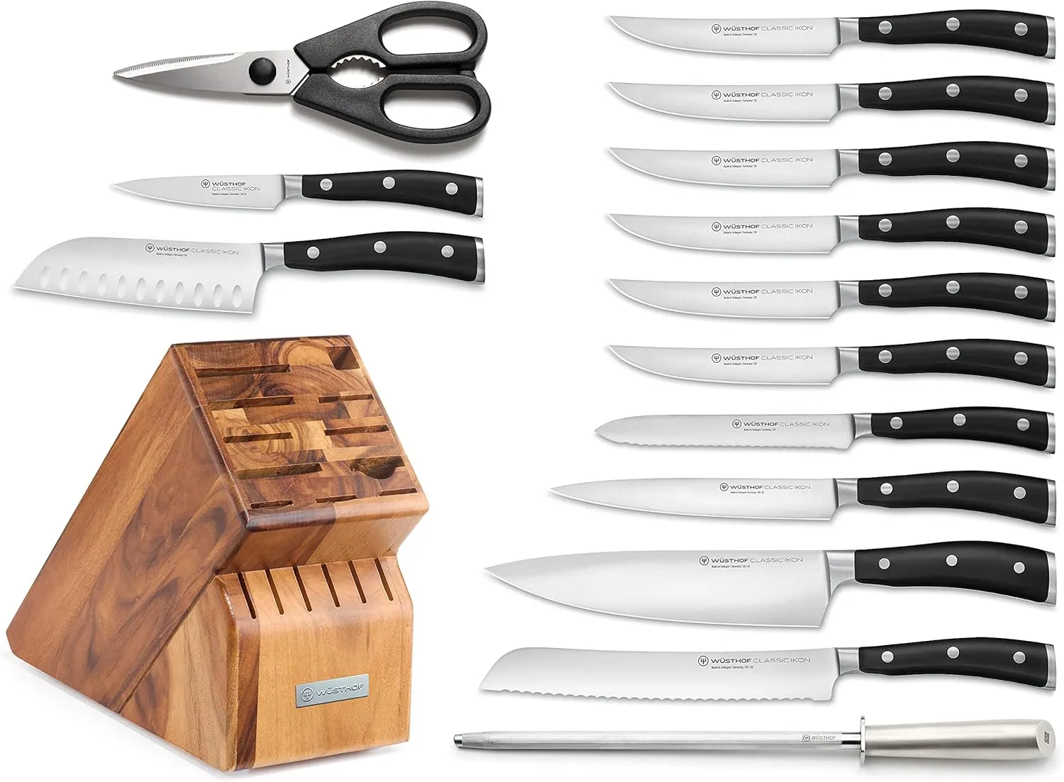 Wusthof Classic Ikon 15-Piece Knife Block Set with Stainless Steel Knives