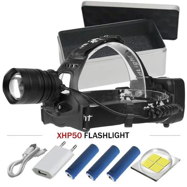 xhp50 headlights led headlamp super bright 20000lm usb charging zoom Head Torch xhp50 lantern 18650 battery hunting camping