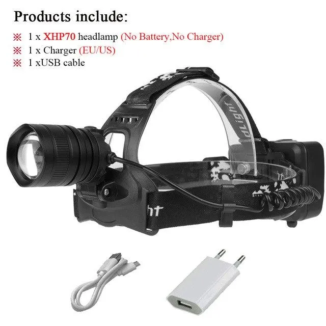 xhp70 headlights led headlamp super bright 20000lm usb charging zoom Head Torch xhp70 lantern 18650 battery hunting camping