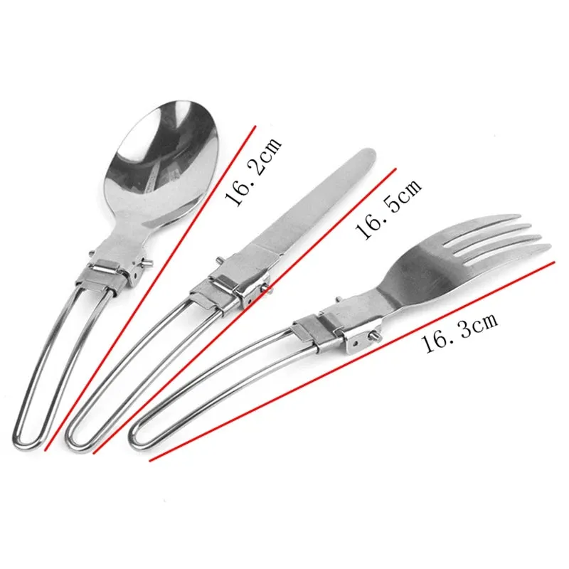 Yofeil Outdoor Camping Picnic Tableware Stainless Steel Portable Folding Spoon Fork Camping Cooking picnic set