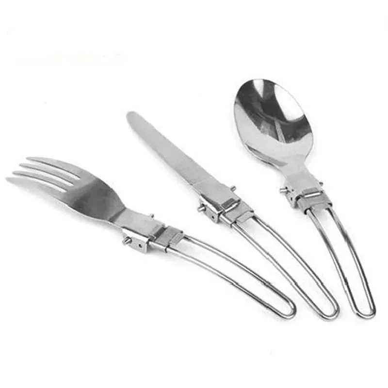 Yofeil Outdoor Camping Picnic Tableware Stainless Steel Portable Folding Spoon Fork Camping Cooking picnic set