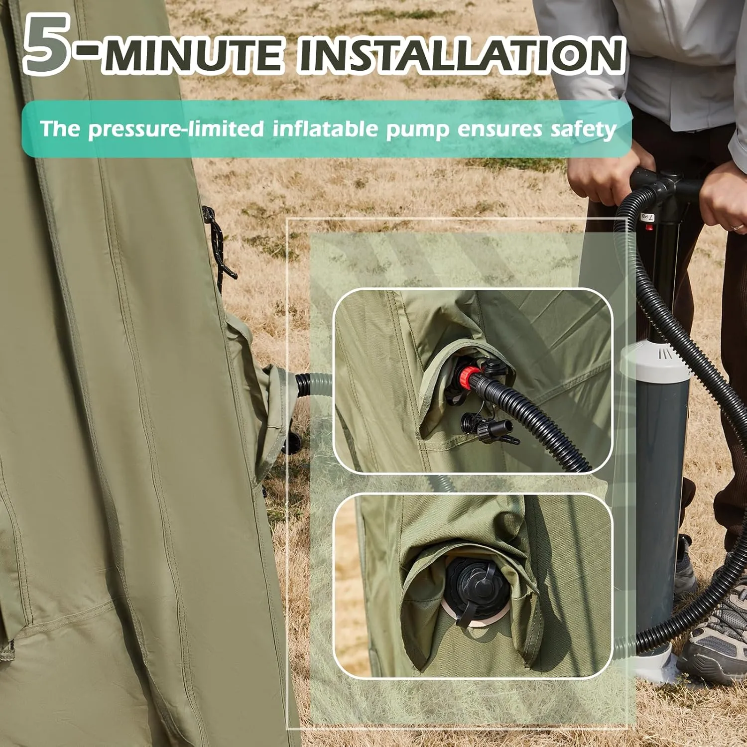 YOLENY Inflatable Tents for Camping, 4/6/8/10/12 Person Tent with TPU Skylight, Mesh Windows, Stove Jack & Pump, Easy Setup 4 Season Glamping Tent, Waterproof & Windproof