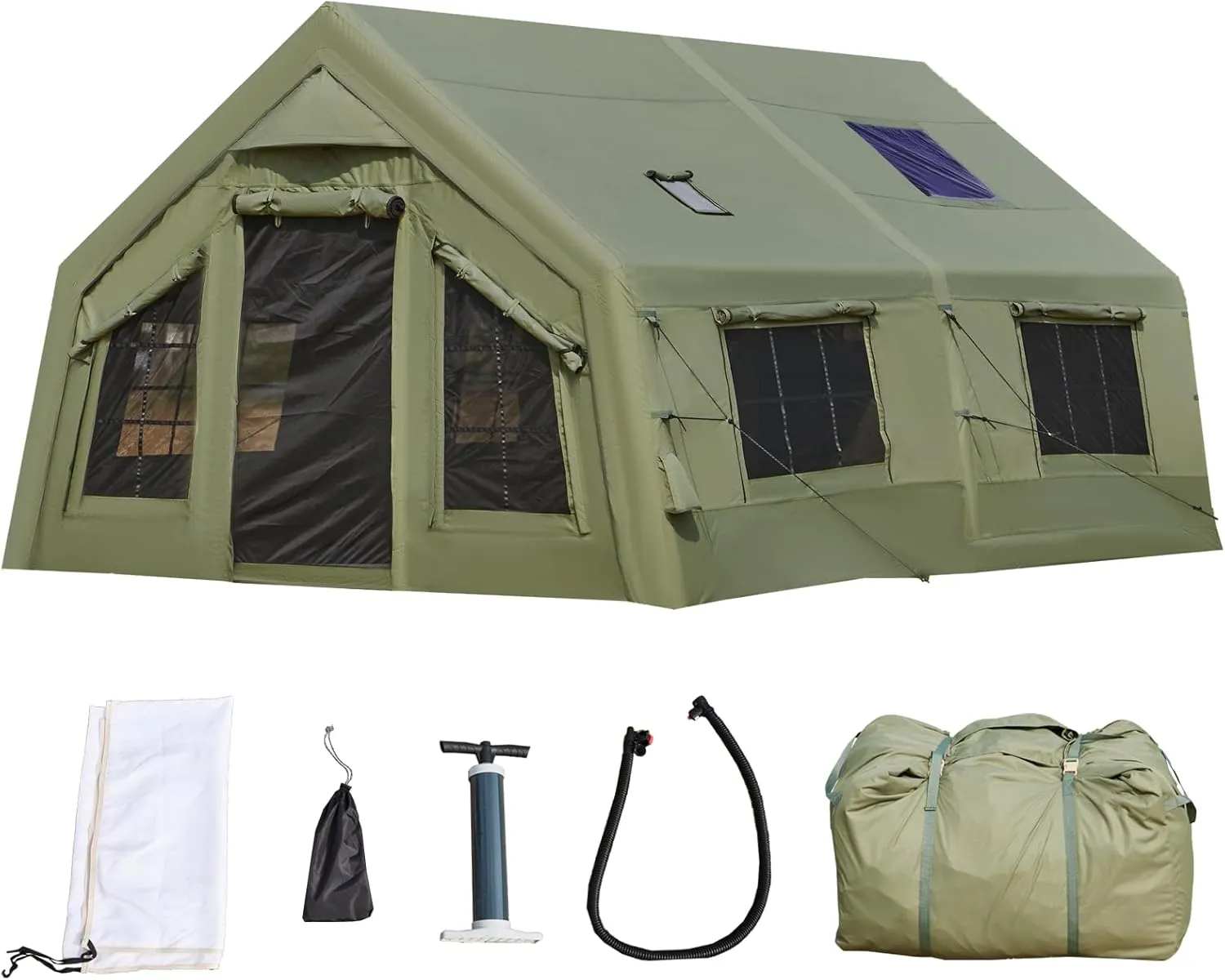YOLENY Inflatable Tents for Camping, 4/6/8/10/12 Person Tent with TPU Skylight, Mesh Windows, Stove Jack & Pump, Easy Setup 4 Season Glamping Tent, Waterproof & Windproof