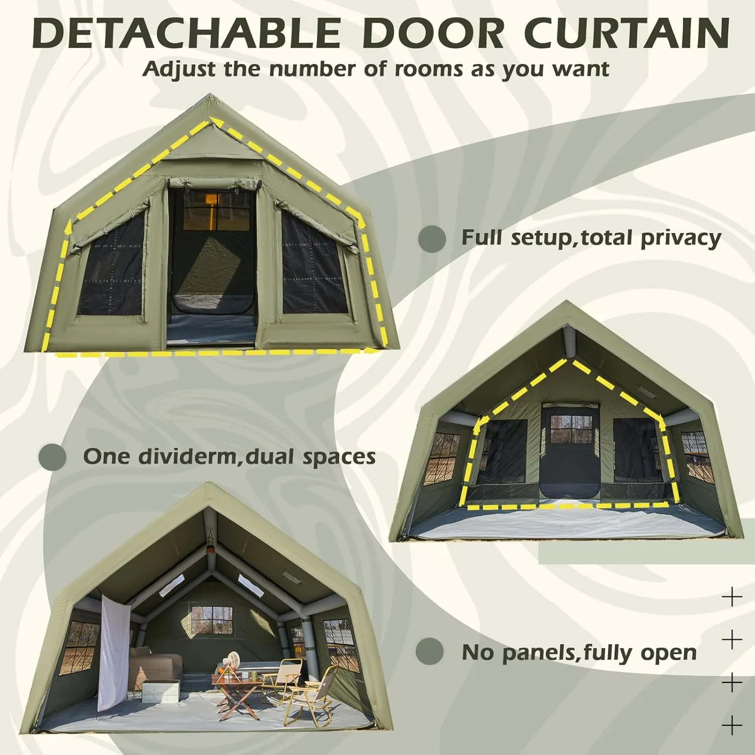 YOLENY Inflatable Tents for Camping, 4/6/8/10/12 Person Tent with TPU Skylight, Mesh Windows, Stove Jack & Pump, Easy Setup 4 Season Glamping Tent, Waterproof & Windproof
