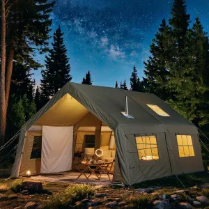YOLENY Inflatable Tents for Camping, 4/6/8/10/12 Person Tent with TPU Skylight, Mesh Windows, Stove Jack & Pump, Easy Setup 4 Season Glamping Tent, Waterproof & Windproof