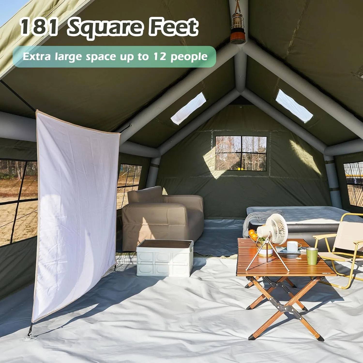 YOLENY Inflatable Tents for Camping, 4/6/8/10/12 Person Tent with TPU Skylight, Mesh Windows, Stove Jack & Pump, Easy Setup 4 Season Glamping Tent, Waterproof & Windproof