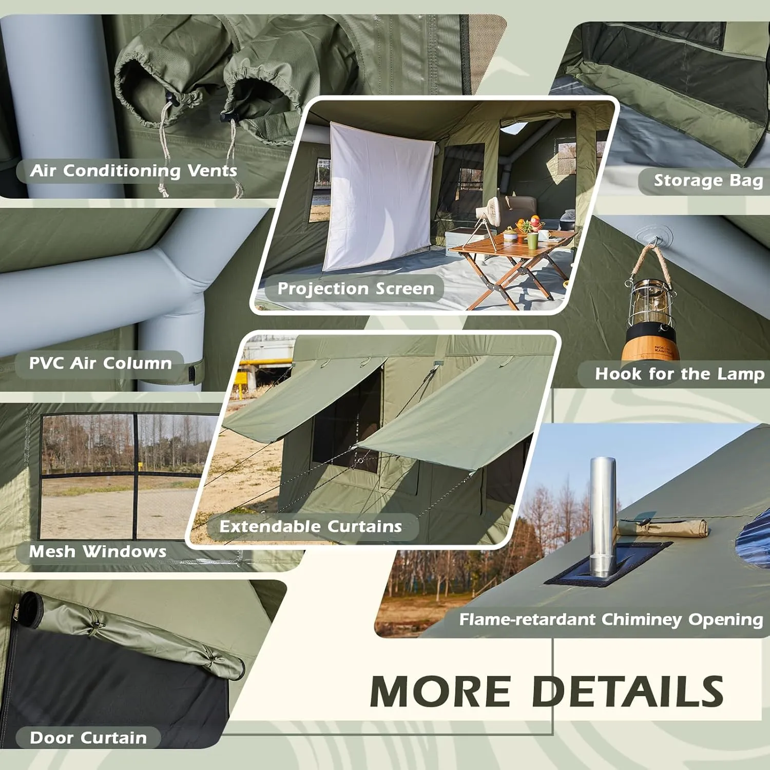 YOLENY Inflatable Tents for Camping, 4/6/8/10/12 Person Tent with TPU Skylight, Mesh Windows, Stove Jack & Pump, Easy Setup 4 Season Glamping Tent, Waterproof & Windproof