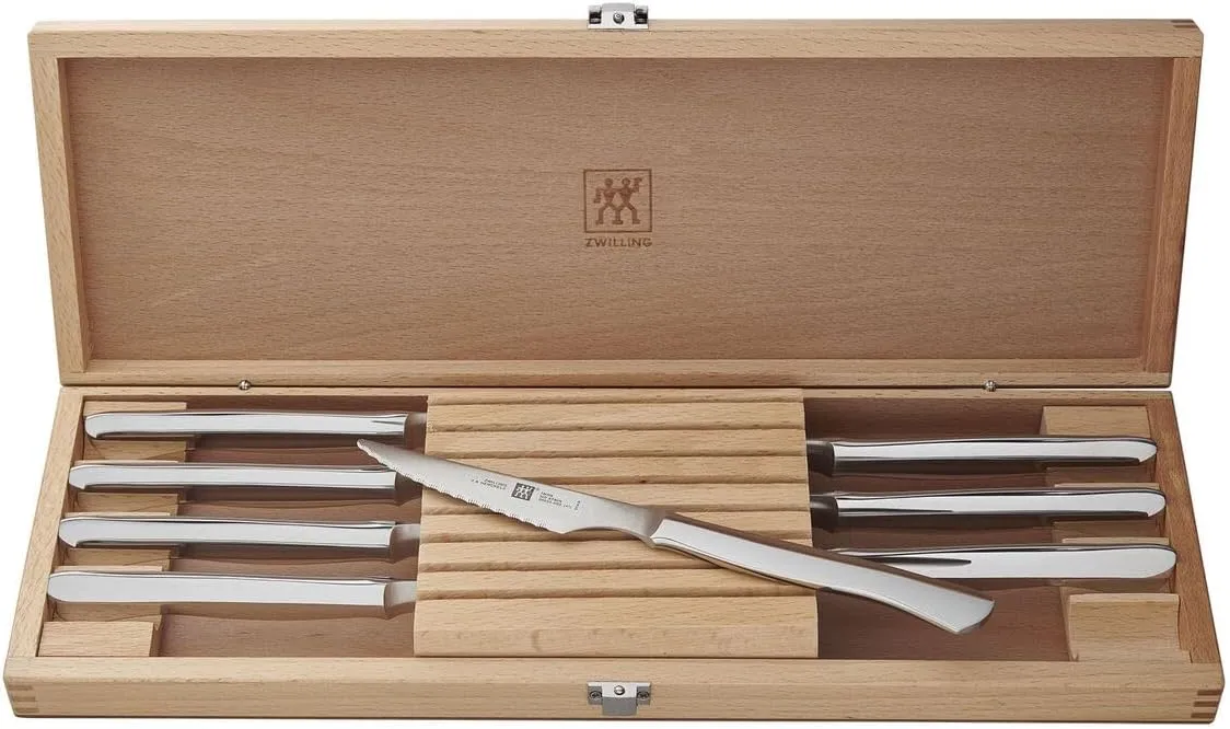 ZWILLING 8-Piece Stainless-Steel Steak Knife Set in Wood Gift Box